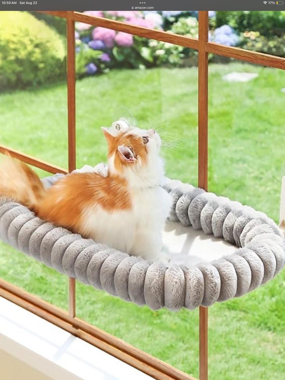 Plush Window Cat Bed - Gray Cozy Perch for Cats